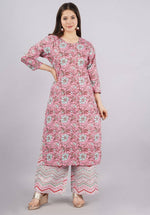 Thumbnail for Vamika Printed Cotton Pink Party Wear/Casual Wear Kurta Set/Suit - Distacart