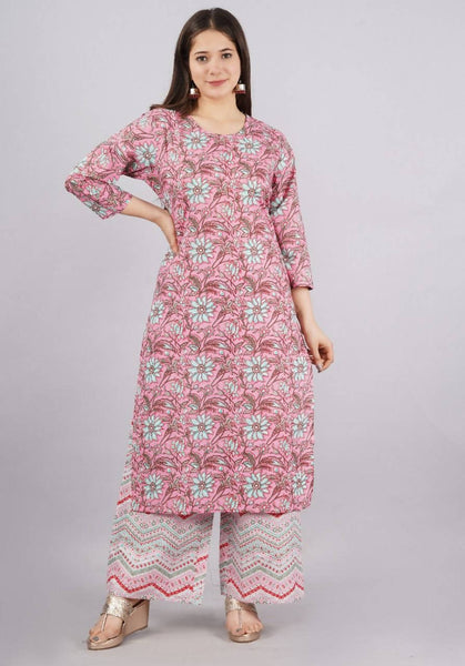 Vamika Printed Cotton Pink Party Wear/Casual Wear Kurta Set/Suit - Distacart