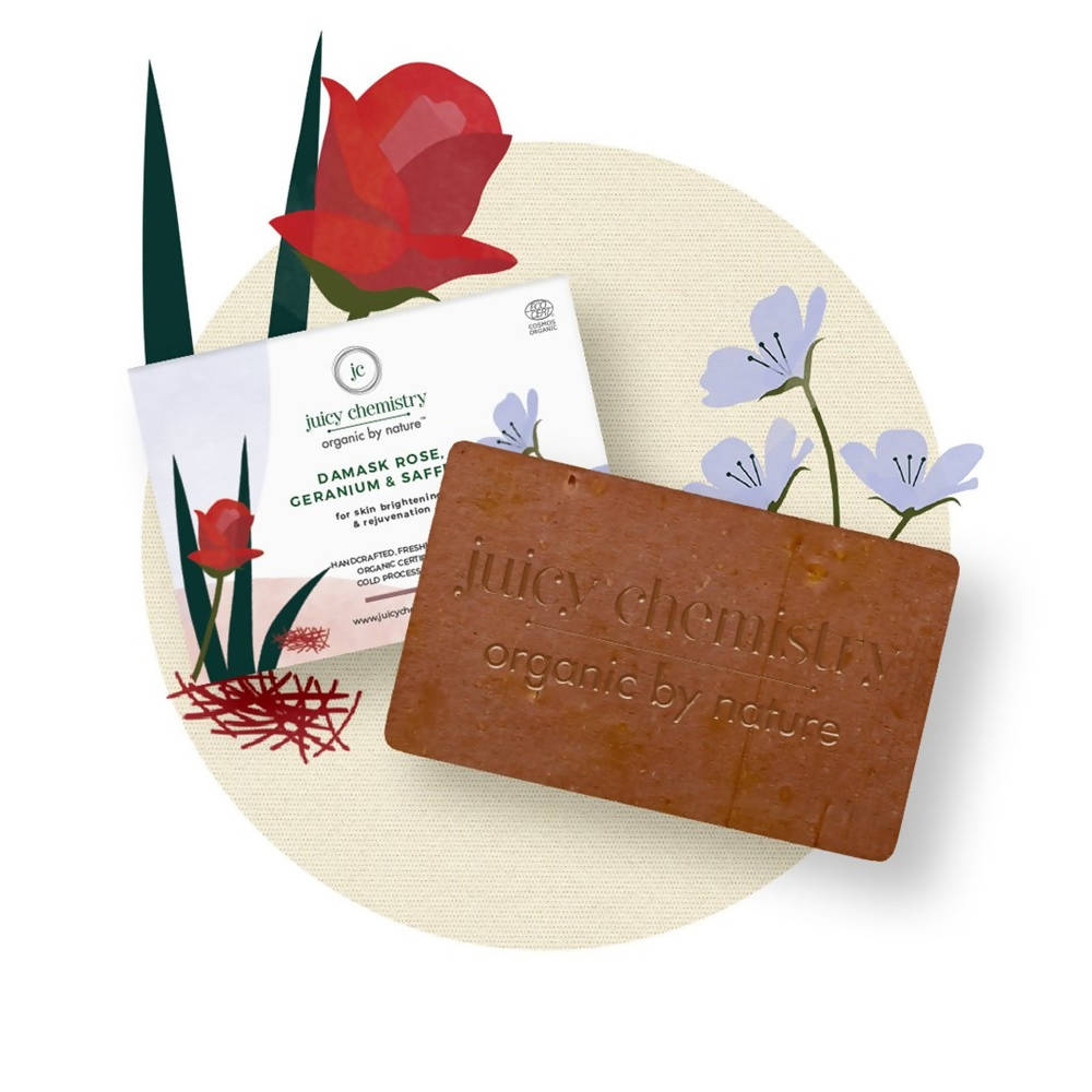 Juicy Chemistry Damask Rose, Geranium & Saffron Soap For Skin - Distacart