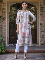 Thumbnail for Juniper Women's Pink Viscose Shantoon Festive Printed Straight Kurta - Distacart