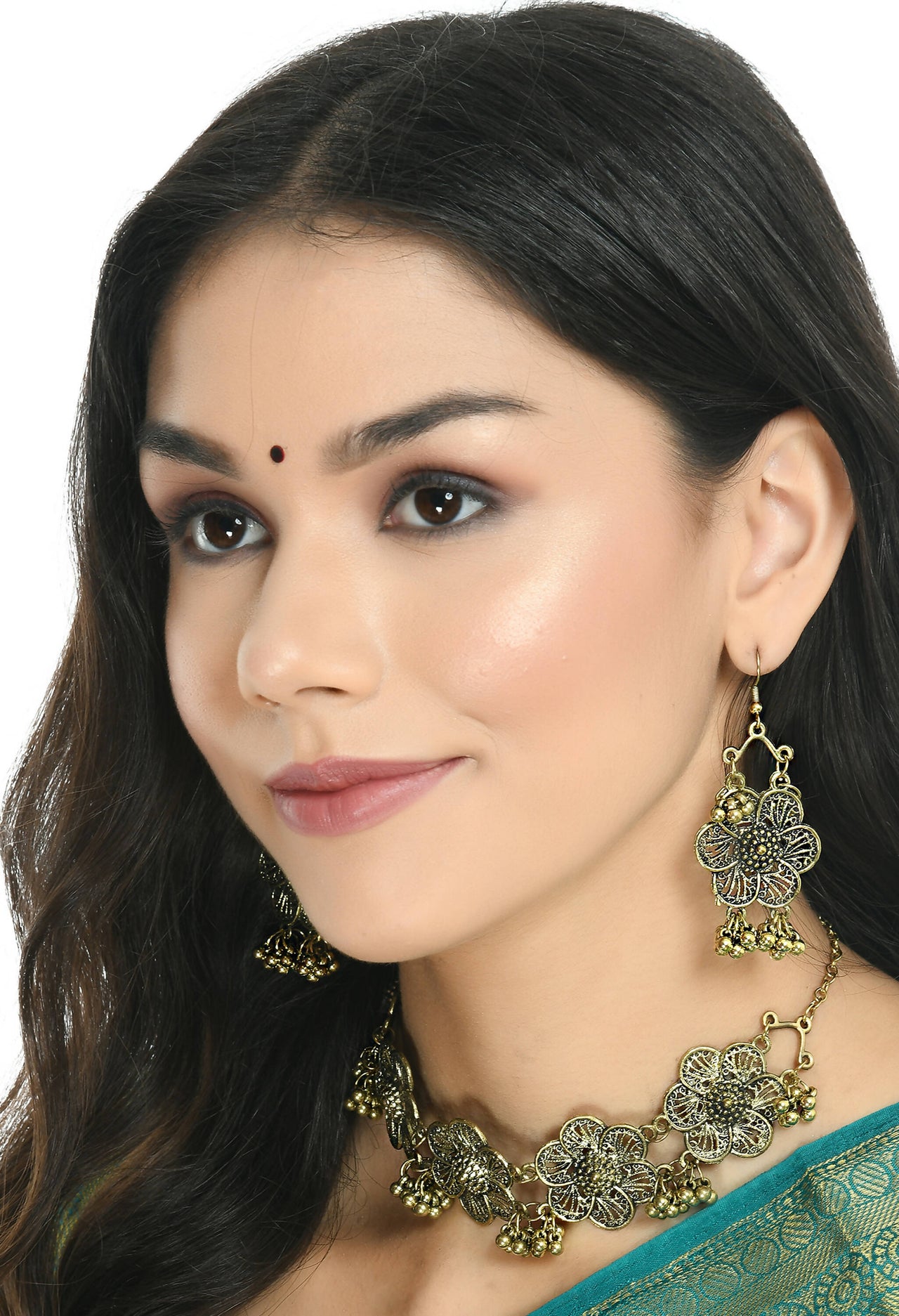 Mominos Fashion Johar Kamal Golden-Plated Brass Finish Floral Desgin Choker For Women - Distacart