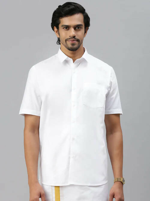Ramraj Cotton Mens Half Sleeve White Shirt Plus Size - Breeze Cotton - Distacart