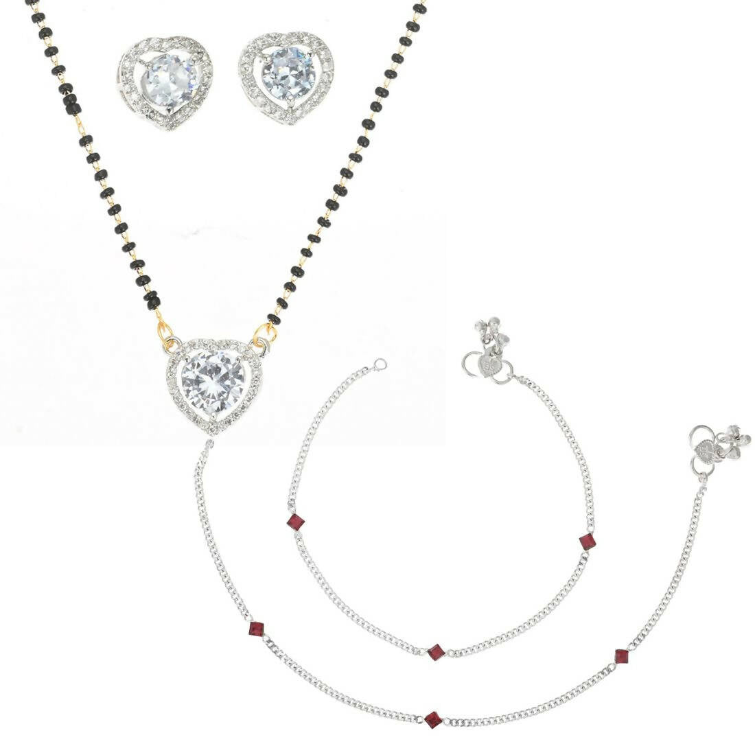 AanyaCentric Gold-plated Mangalsutra Pendant Earring Set & Silver Plated Anklet - Distacart