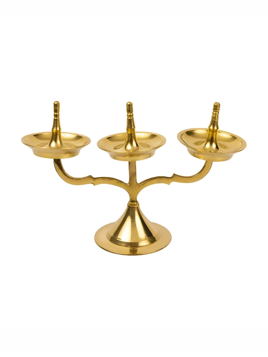 Spillbox Gold Toned Triple Lamp Diya Pooja Essentials - Distacart
