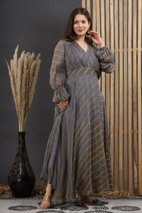 Thumbnail for Women's Grey Leheriya Dress - Isya - Distacart