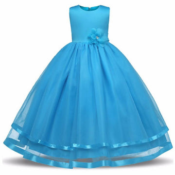 Asmaani Baby Girl's Sky Blue Satin A-Line Maxi Full Length Dress (AS-DRESS_22060) - Distacart