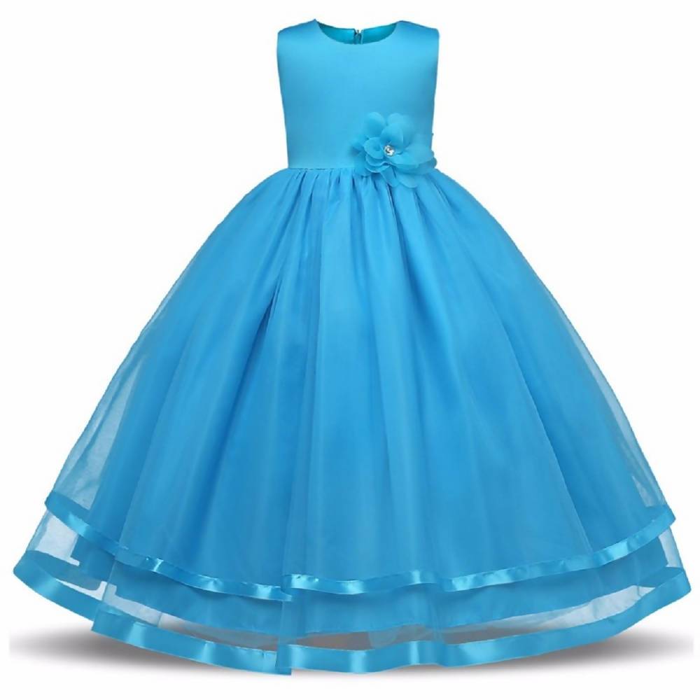 Asmaani Baby Girl's Sky Blue Satin A-Line Maxi Full Length Dress (AS-DRESS_22060) - Distacart