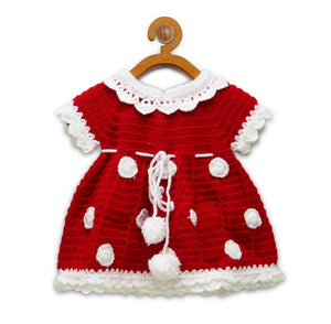 ChutPut Hand knitted Crochet Cute Mickey Wool Dress For Baby Girls - Red - Distacart