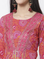 Thumbnail for Myshka Women's Pure Red Color Cotton Round Neck Printed 3/4 Sleeve Dress