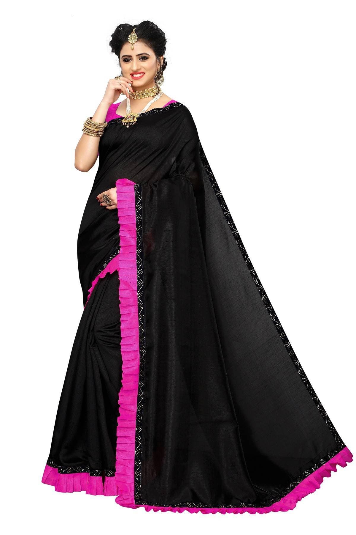 Vamika Black Zoya Silk Stone Work with Frill Saree