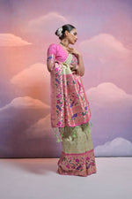 Thumbnail for Vishnu Weaves Women's Pista Paithani Silk Zari Woven Saree with Blouse - Distacart