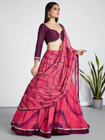Thumbnail for House of Panchhi Rose Organza Siroski Stone Work Leheriya Print Lehenga Choli & Dupatta - Distacart