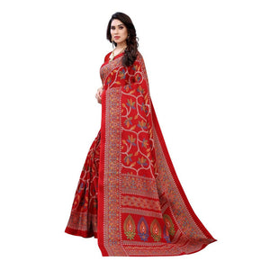 Vamika Printed Jute Silk Red Saree