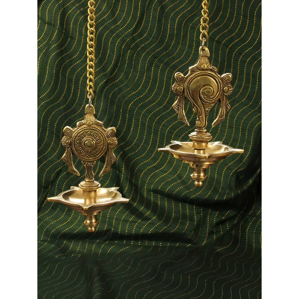Spillbox Gold-Toned 2 Pieces Brass Shangu Chakra Diyas Wall Hanging Pooja Essentials - Distacart