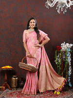 Thumbnail for Lorenvalley Fashion Pink Cotton Woven Design with Zari Weaving Design Saree - Distacart