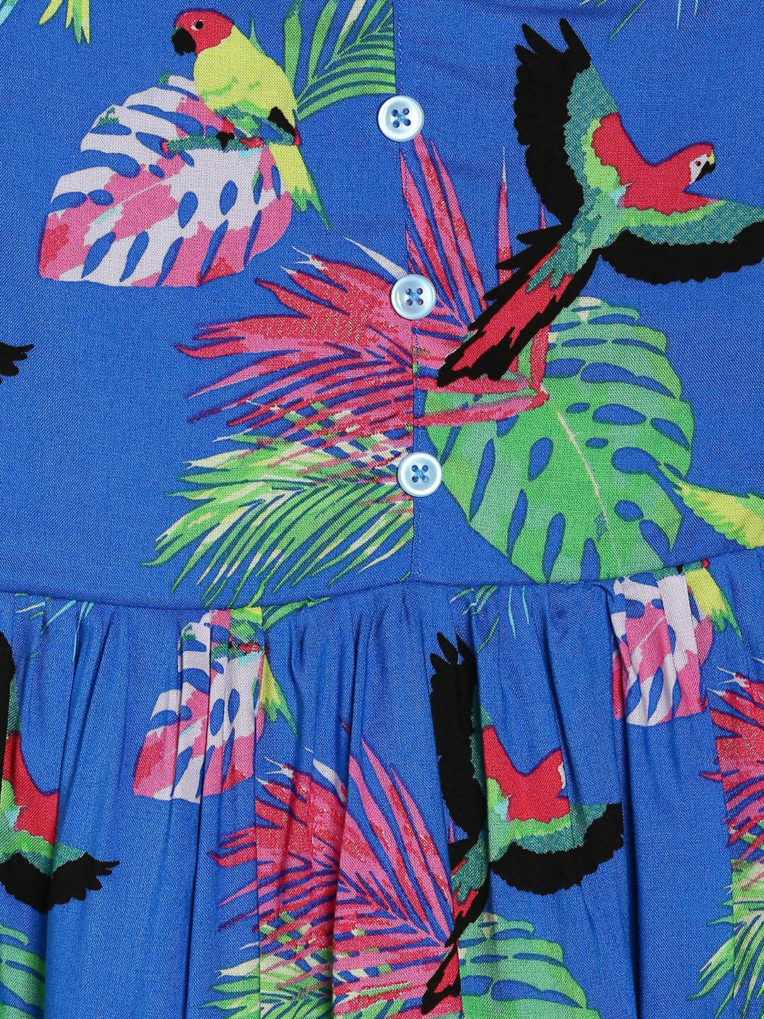 Manet Girls Cotton String Tie Frock Parrot Printed - Blue - Distacart