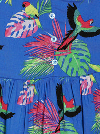 Thumbnail for Manet Girls Cotton String Tie Frock Parrot Printed - Blue - Distacart