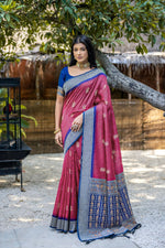 Thumbnail for Vishnu Weaves Women's Pink Tussar Silk Zari Woven Saree with Blouse - Distacart