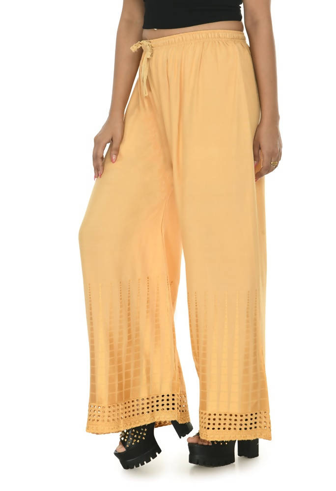 Mominos Fashion Moeza Reyon Cotton Golden Color Cut Work Palazzo