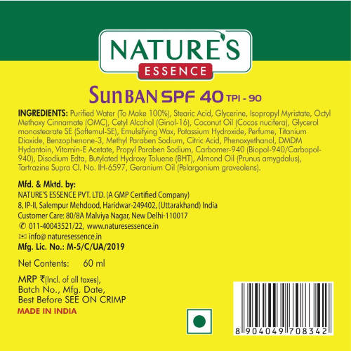 Nature's Essence Sun Ban Lotion SPF 40 - Distacart