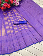 Thumbnail for DEIANA'S Beautiful Golden Jari with New Design Soft Lichi Silk Saree - Royal Blue - Distacart