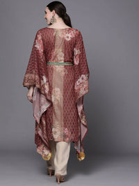 Thumbnail for Ahalyaa Women Maroon Floral Printed Flared Sleeves Kaftan Kurta - Distacart