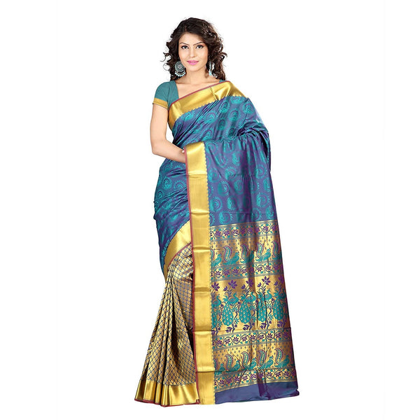 Varkala Silk Sarees Women's Teal Blue Silk Saree With Blouse Piece