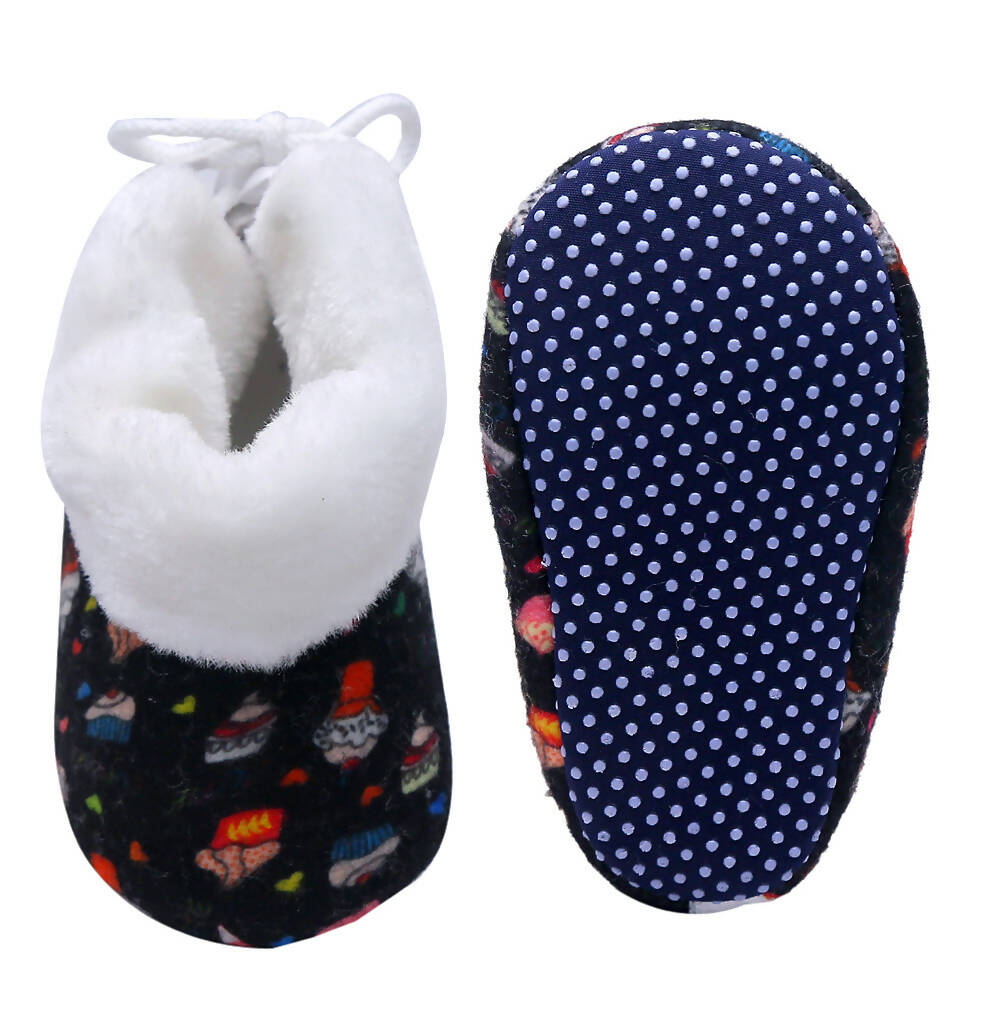 Tiny Bugs Unisex Printed Winter Booties - Black - Distacart