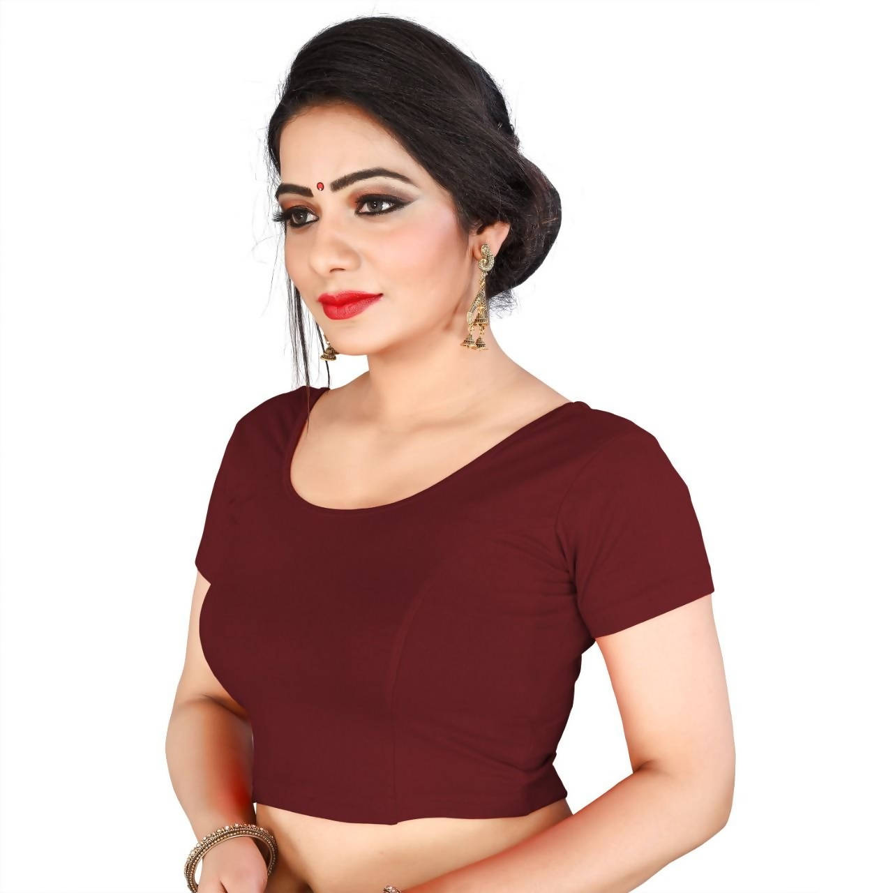 Vamika Brown Lycra Plain Blouse - Distacart