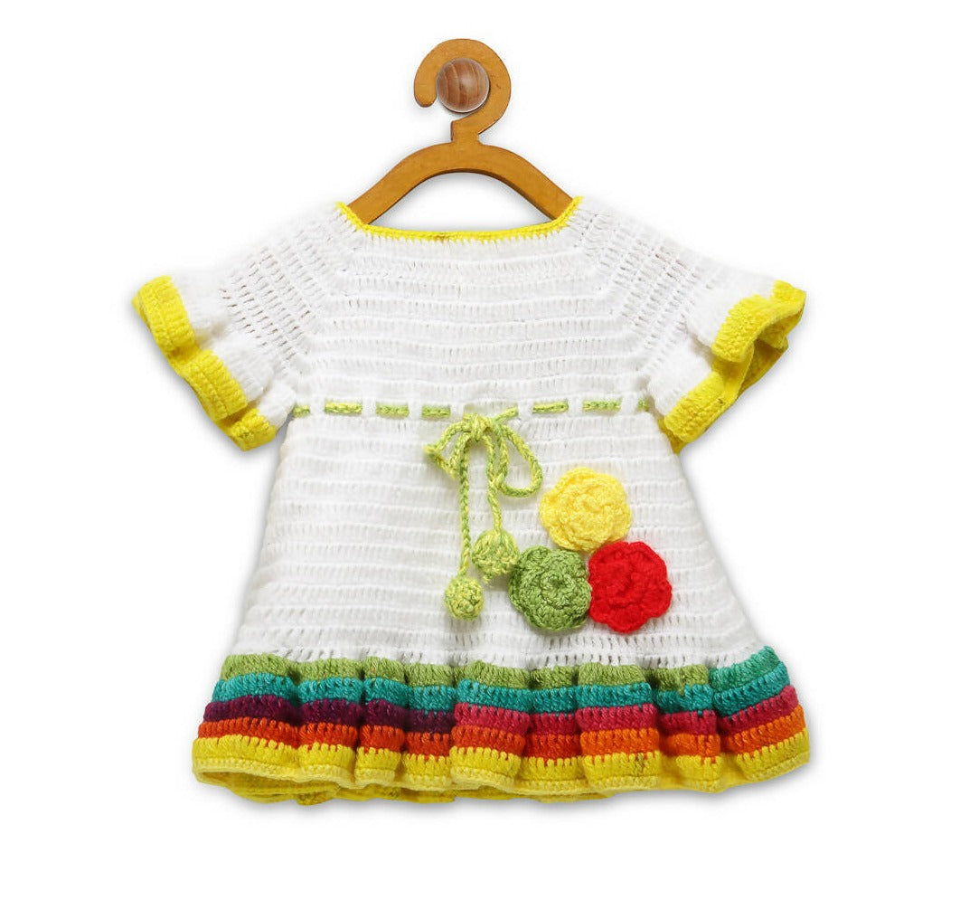 Chutput Kids White Ice Cream Design Solid Wool Frock - Distacart