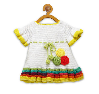 Chutput Kids White Ice Cream Design Solid Wool Frock - Distacart