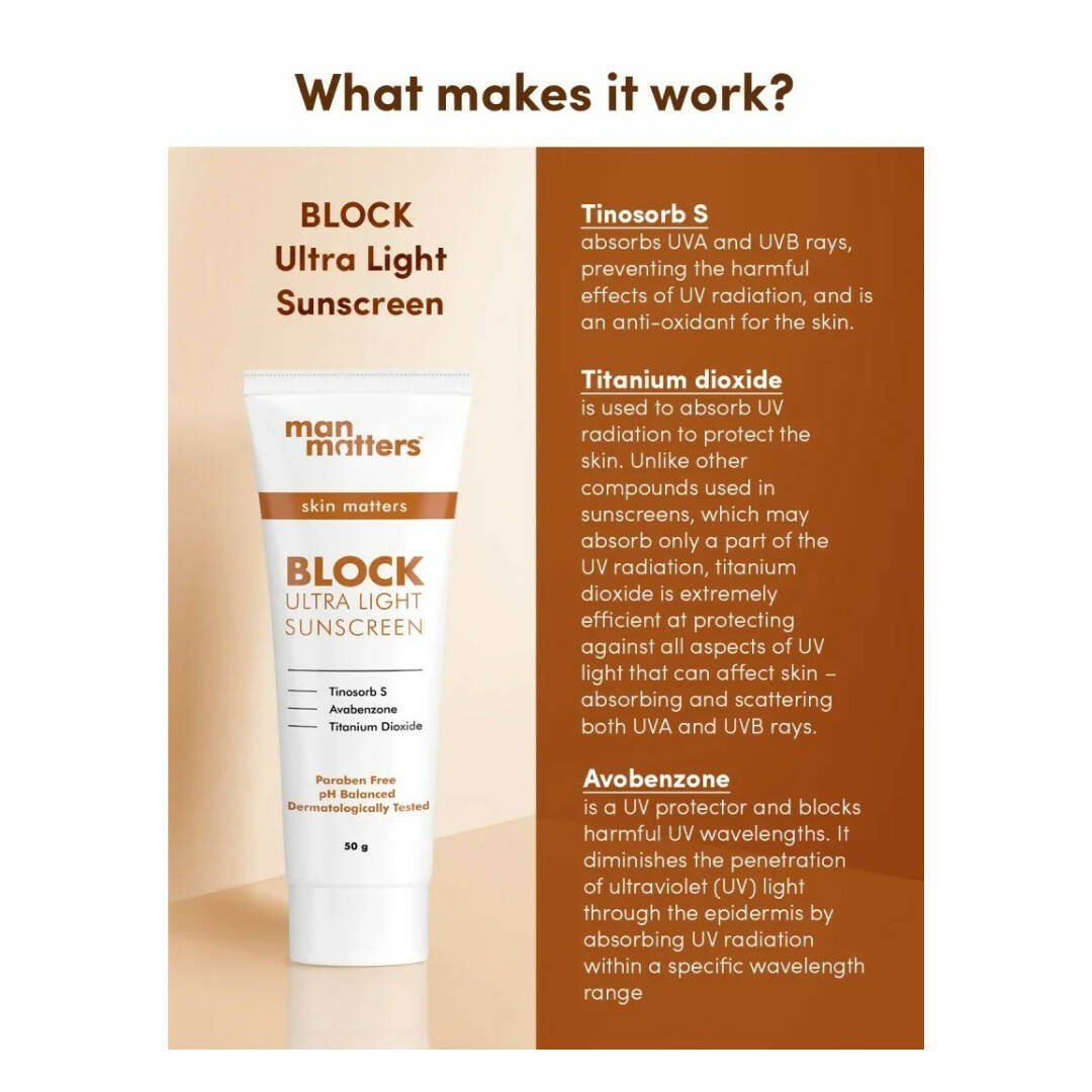 Man Matters BLOCK Ultra Light Sunscreen - Distacart