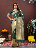 Thumbnail for Lorenvalley Fashion Green Soft Silk Woven Design Gold Zari Weaving Saree - Distacart