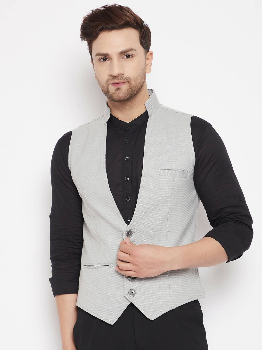Even Apparels Grey Merino Men Woven Nehru Jacket - Distacart
