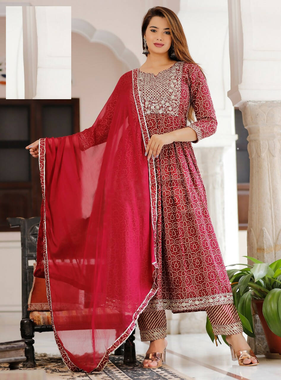 Vamika Sequence Work Rayon Maroon Party Wear/Casual Wear Kurta Set/Suit - Distacart