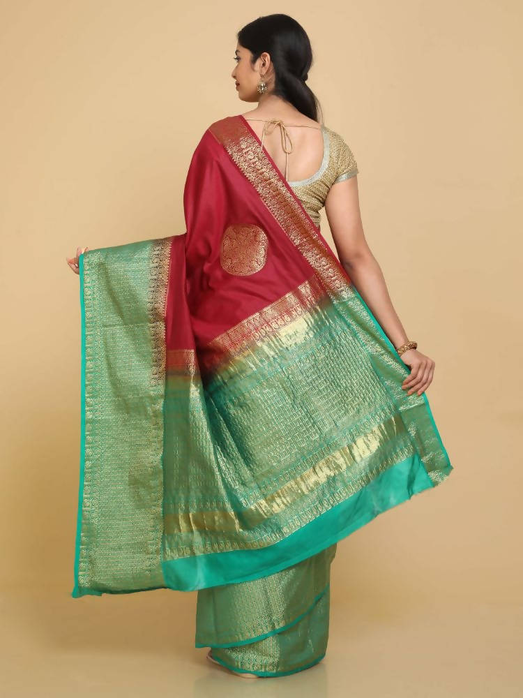Kalamandir Woven Design Maroon Silk Blend Saree