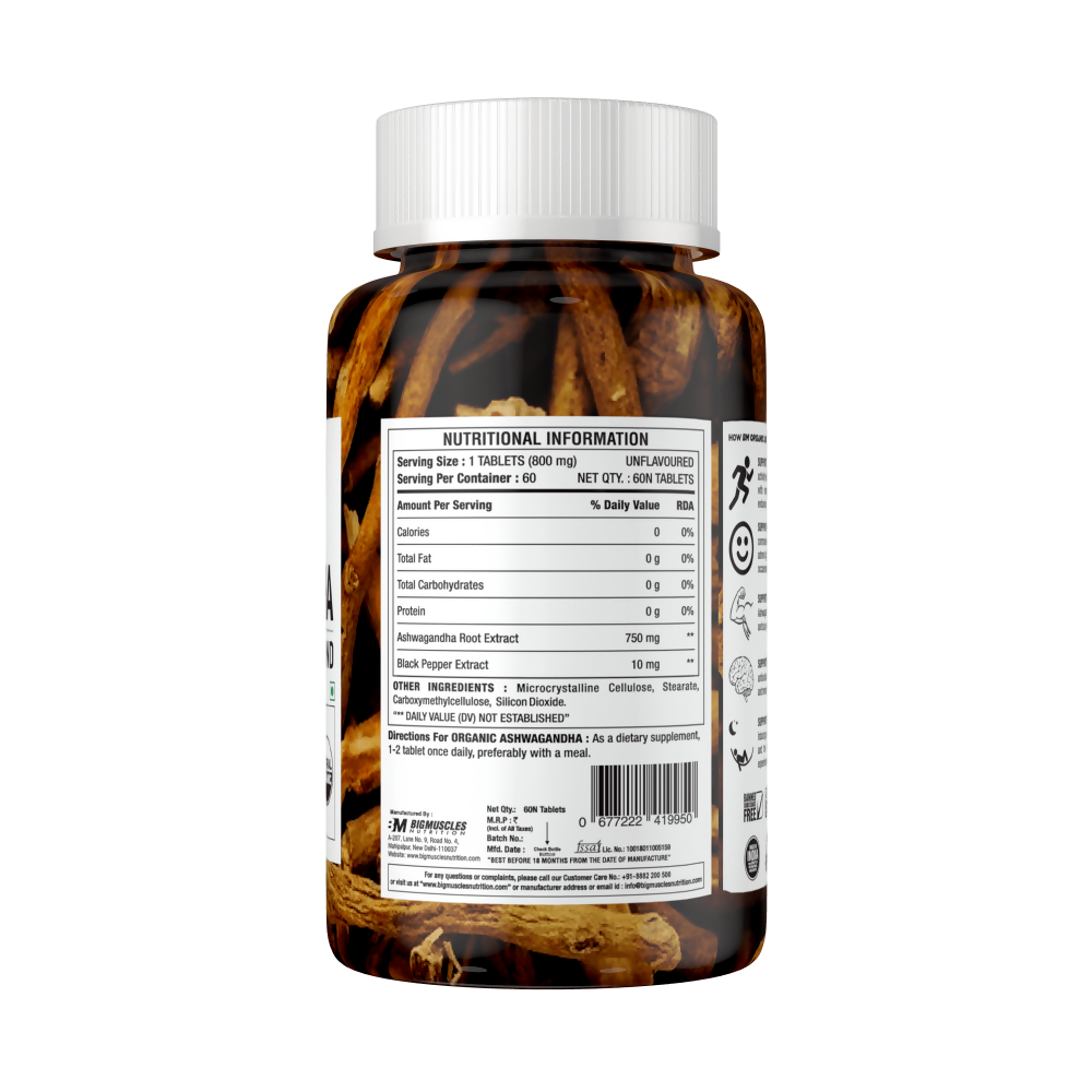BM Wellness Ashwagandha Organic 800 mg Tablets - Distacart