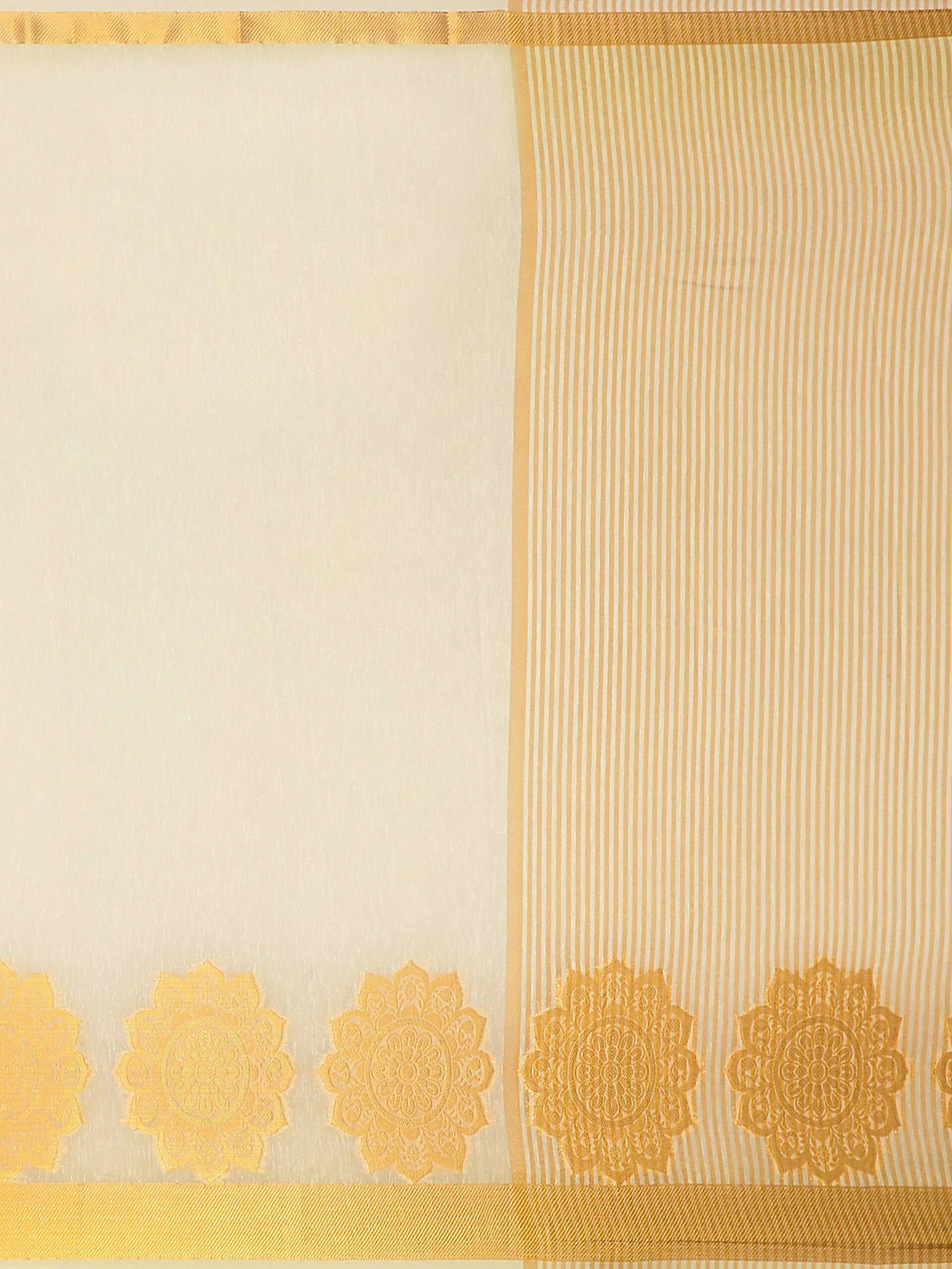 Mimosa Women's Off White Linen Blend Kasavu Saree - Distacart