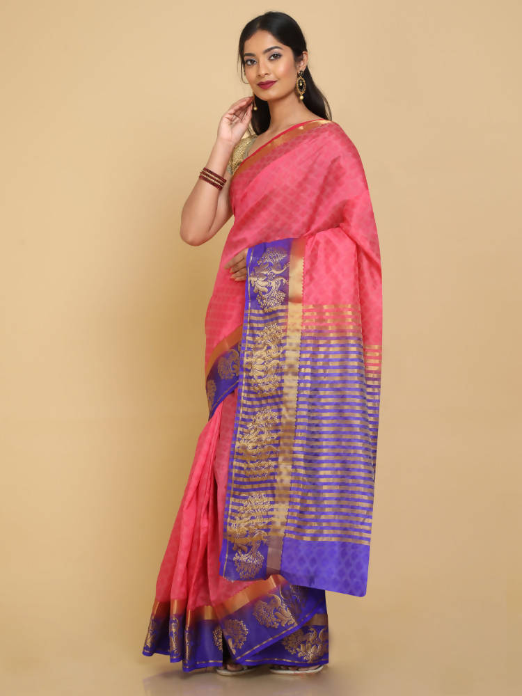 Kalamandir Floral Weaving Pink Pashmina Saree