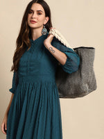 Thumbnail for Janasya Teal Dobby Weave Kurta - Distacart