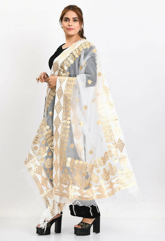 Mominos Fashion Moeza Women Organza Gotta Patti Bridal Dupatta White Dupatta - Distacart
