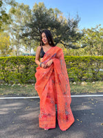 Thumbnail for Vastrasky Orange Organza Saree - Distacart