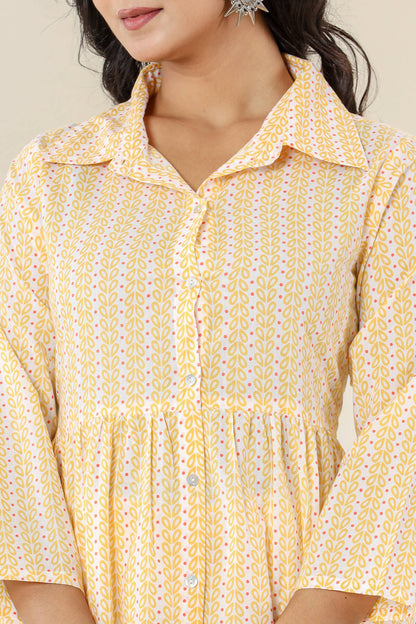 Kaajh Women's Yellow Printed Cotton Co-ord Set - Distacart
