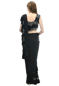 Thumbnail for Mominos Fashion All Season Wear Black Ruffled Ready To Wear Saree - Distacart
