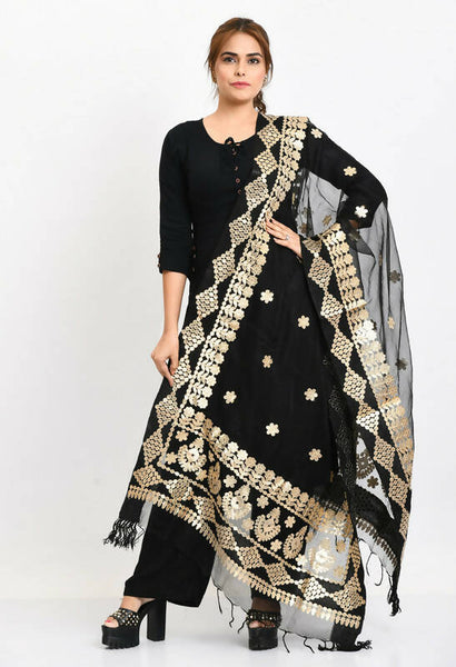 Mominos Fashion Moeza Women Organza Gotta Patti Bridal Dupatta Black Dupatta - Distacart