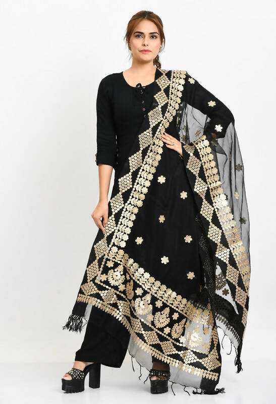 Mominos Fashion Moeza Women Organza Gotta Patti Bridal Dupatta Black Dupatta - Distacart