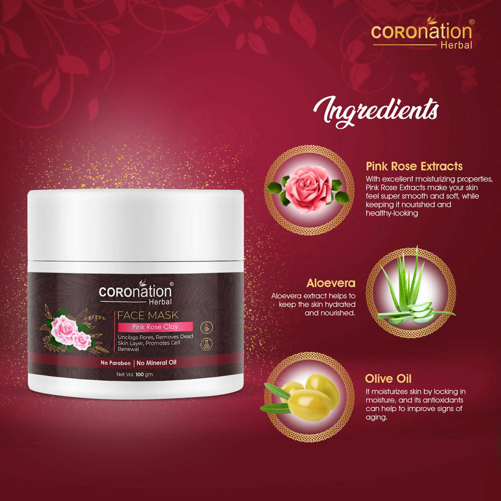 Coronation Herbal Pink Rose Clay Face Mask - Distacart