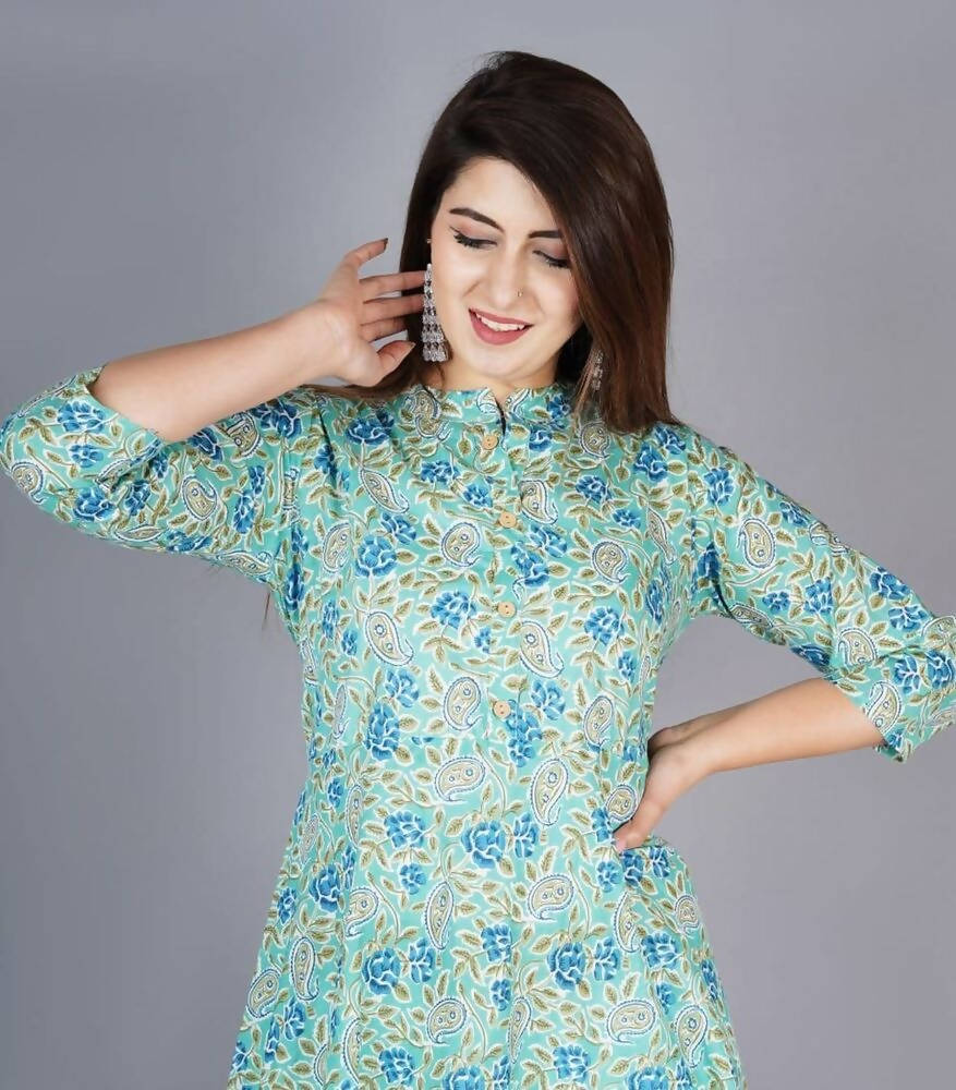 Vamika Cotton Sky Blue Party Wear Kurti