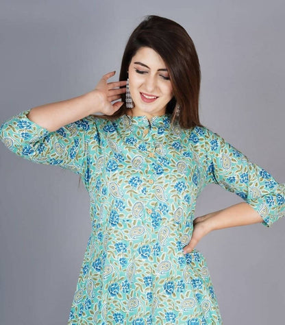 Vamika Cotton Sky Blue Party Wear Kurti