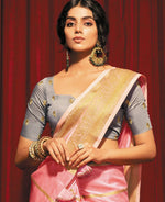 Thumbnail for Pink Silk Striped Pattren Saree With Unstitched Blouse Piece - Zyanya - Distacart
